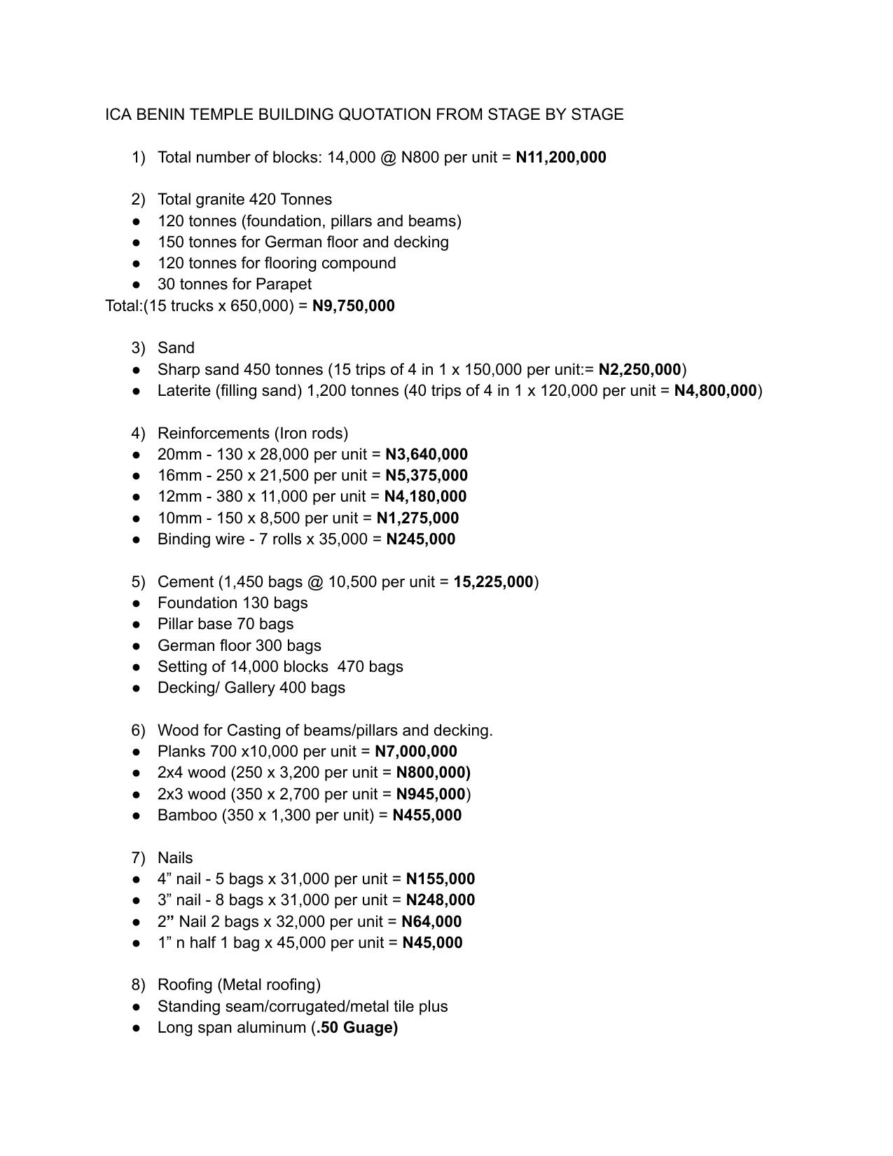 Building estimates page 1