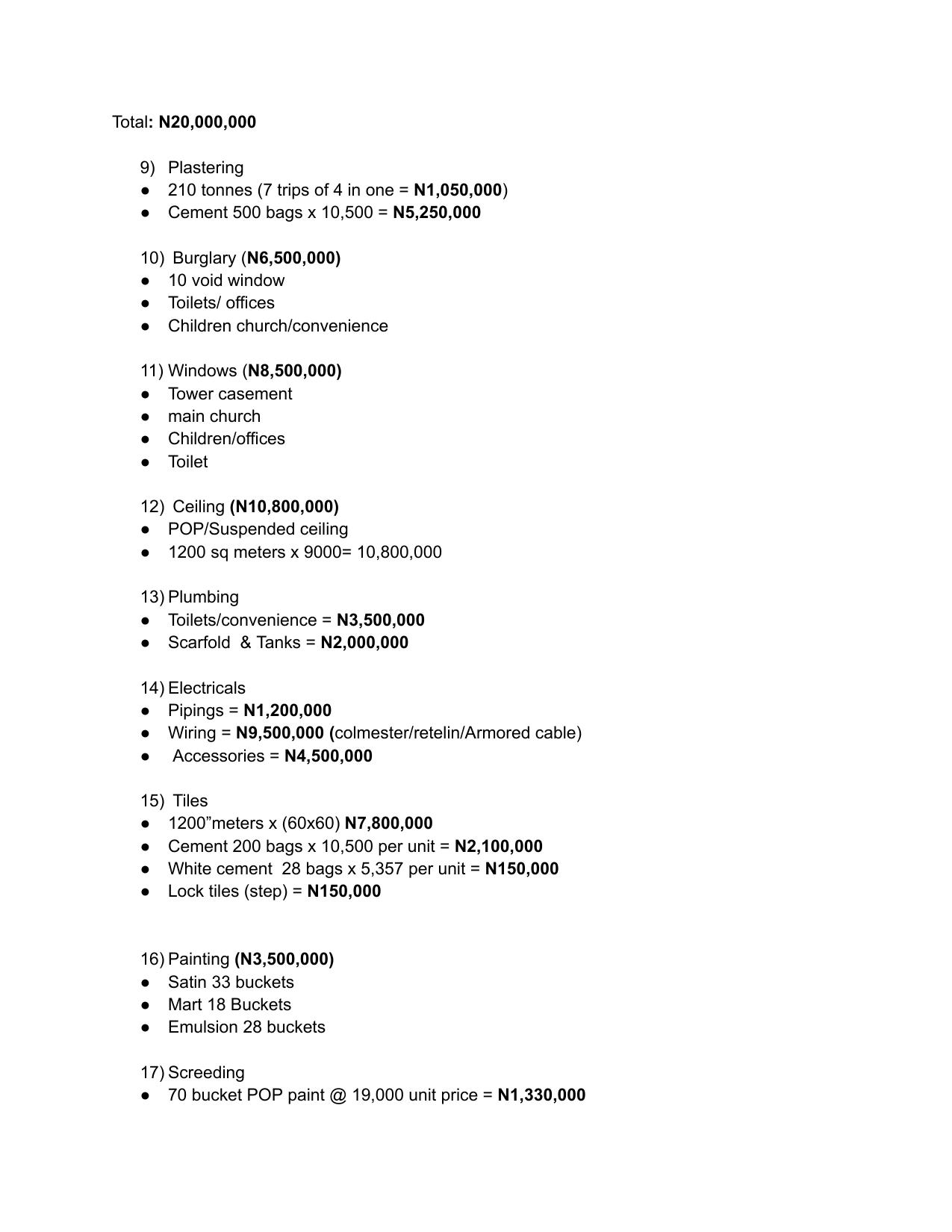 Building estimates page 2